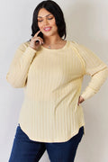 Basic Bae Full Size Ribbed Round Neck Slit T-Shirt - Desert Sunday