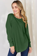 Basic Bae Full Size Ribbed Round Neck Slit T-Shirt - Desert Sunday