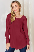 Basic Bae Full Size Ribbed Round Neck Slit T-Shirt - Desert Sunday
