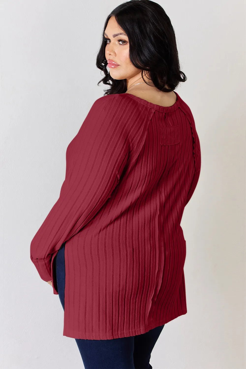 Basic Bae Full Size Ribbed Round Neck Slit T-Shirt - Desert Sunday