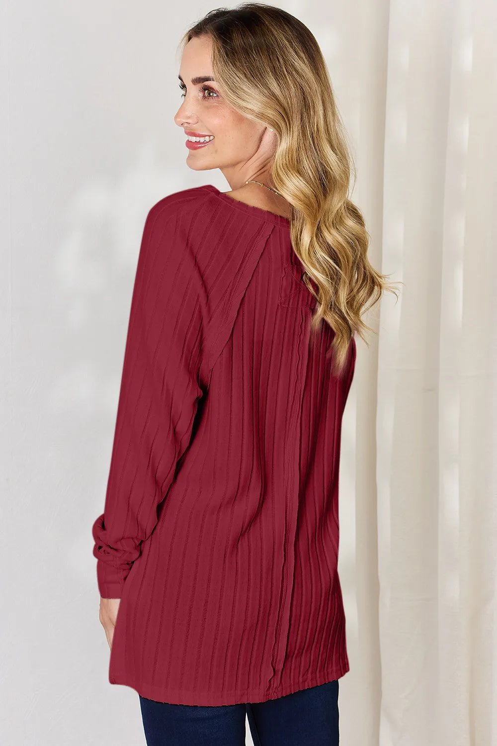 Basic Bae Full Size Ribbed Round Neck Slit T-Shirt - Desert Sunday