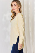 Basic Bae Full Size Ribbed Round Neck Slit T-Shirt - Desert Sunday