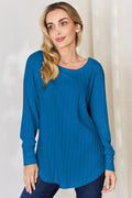 Basic Bae Full Size Ribbed Round Neck Slit T-Shirt - Desert Sunday