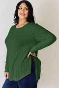 Basic Bae Full Size Ribbed Round Neck Slit T-Shirt - Desert Sunday