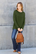 Basic Bae Full Size Round Neck Dropped Shoulder T-Shirt - Desert Sunday