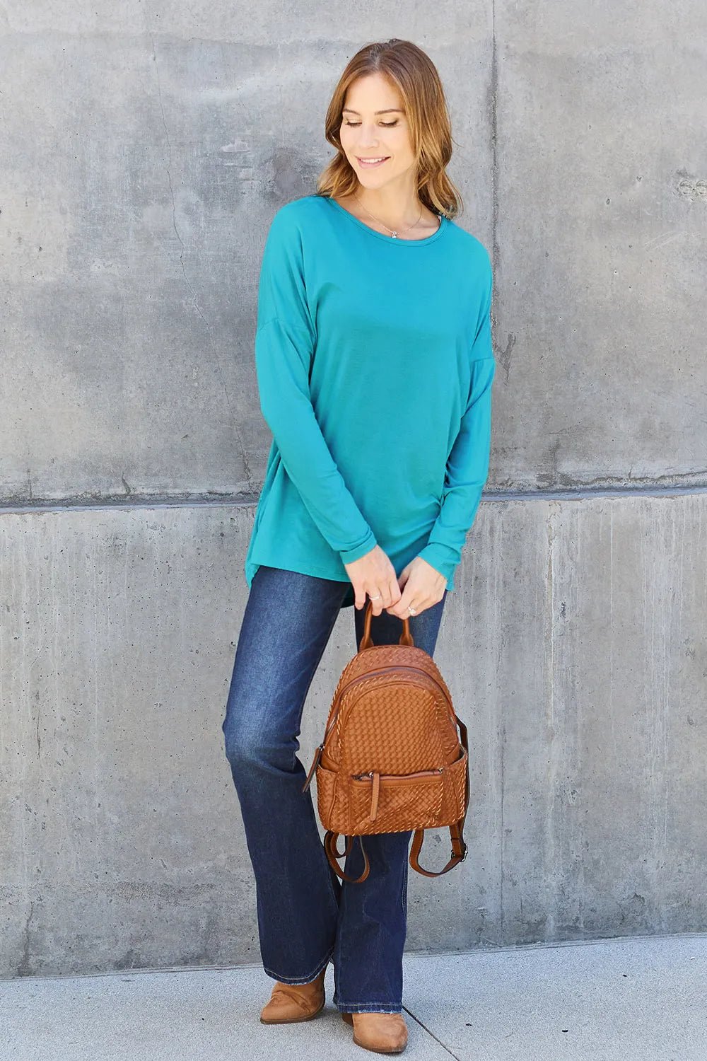 Basic Bae Full Size Round Neck Dropped Shoulder T-Shirt - Desert Sunday