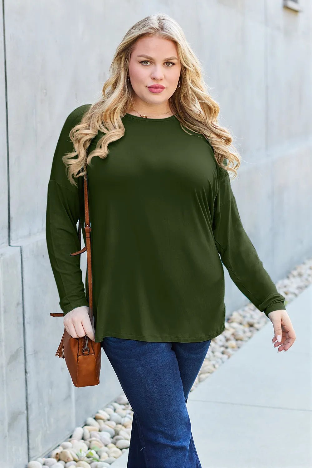 Basic Bae Full Size Round Neck Dropped Shoulder T-Shirt - Desert Sunday