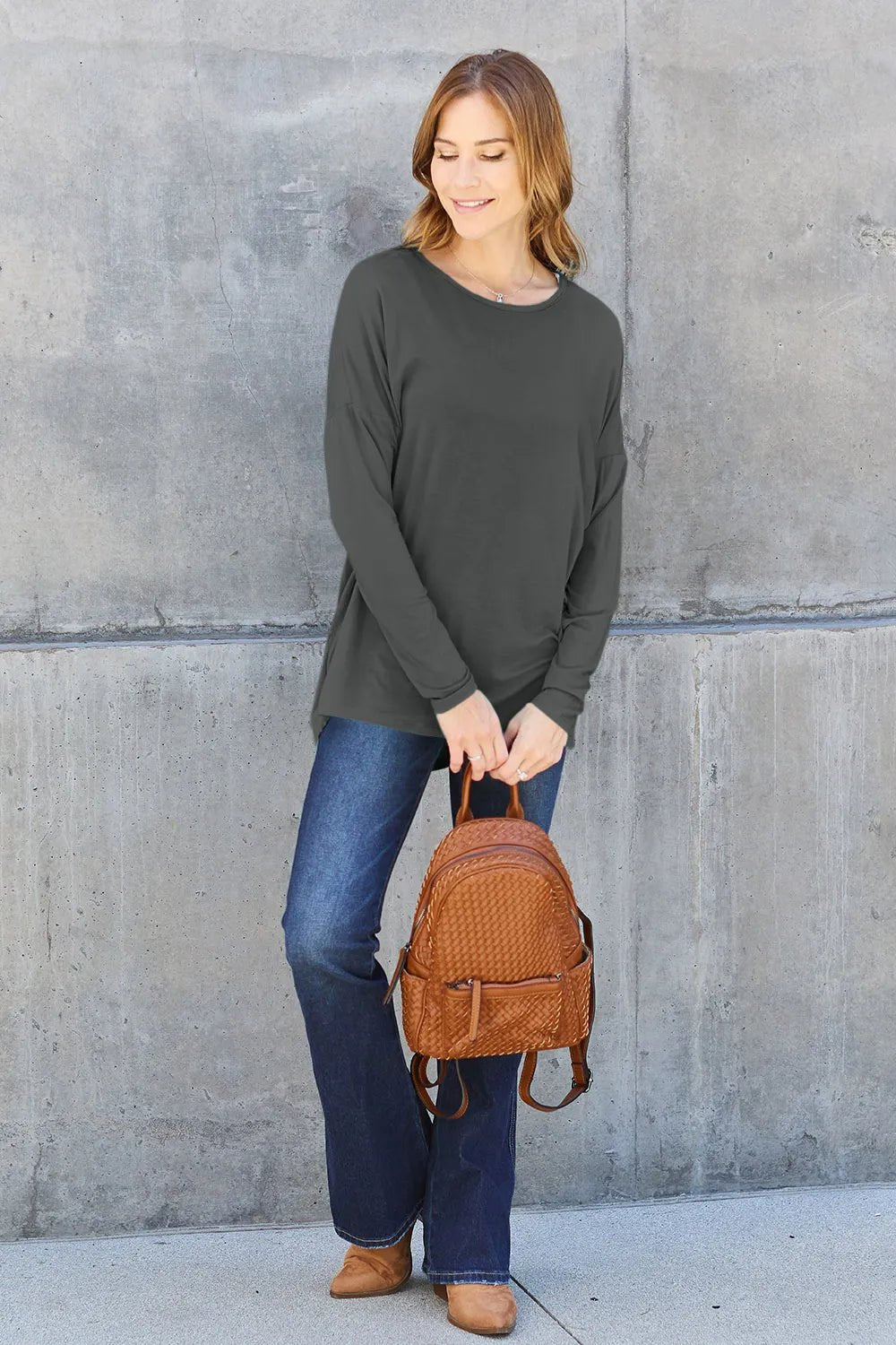 Basic Bae Full Size Round Neck Dropped Shoulder T-Shirt - Desert Sunday