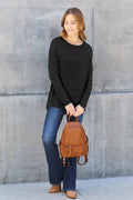 Basic Bae Full Size Round Neck Dropped Shoulder T-Shirt - Desert Sunday
