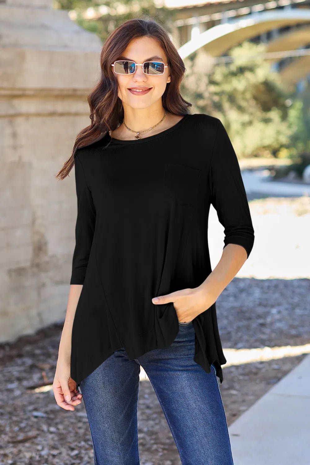 Basic Bae Full Size Round Neck Pocketed T-Shirt - Desert Sunday