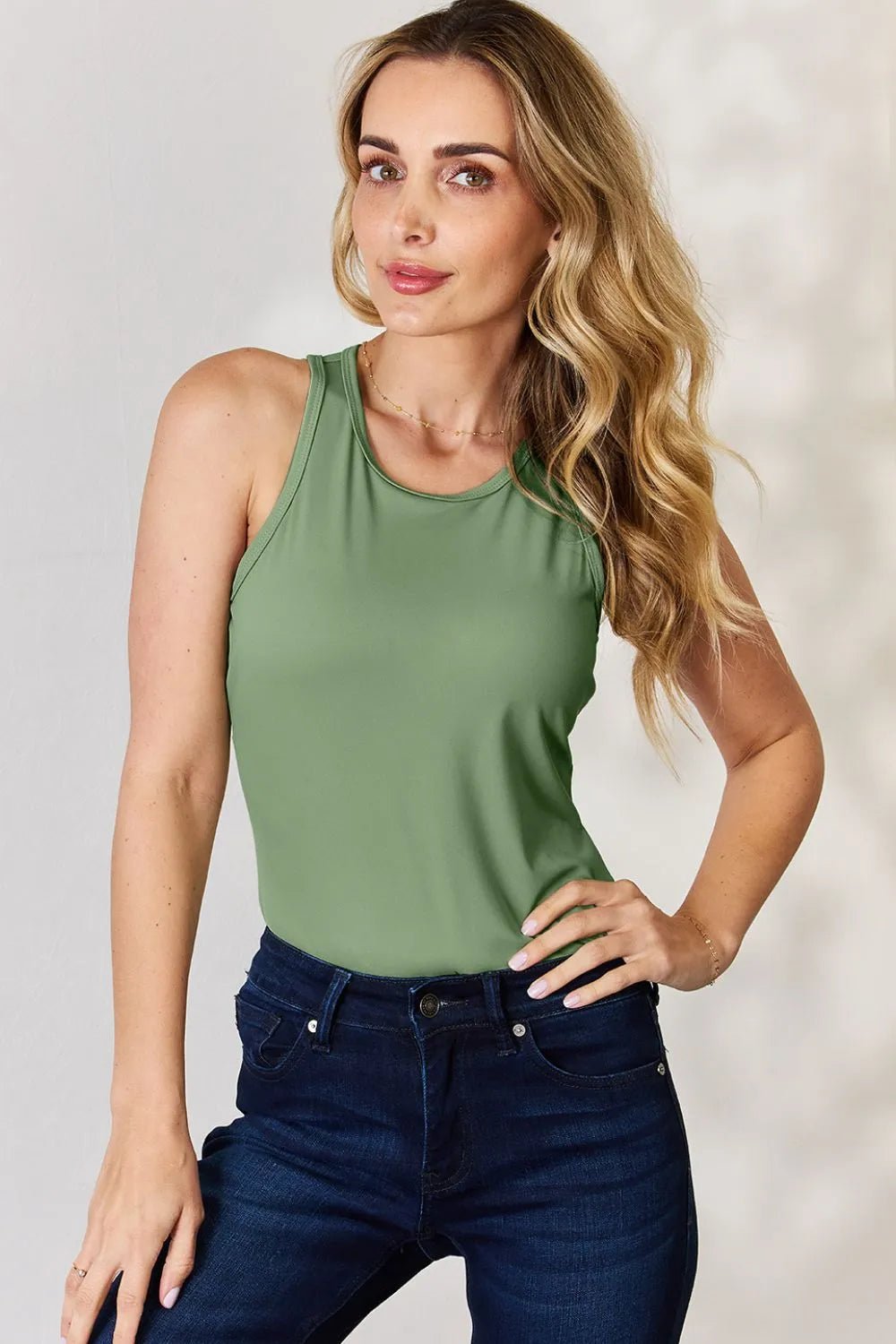 Basic Bae Full Size Round Neck Racerback Tank - Desert Sunday