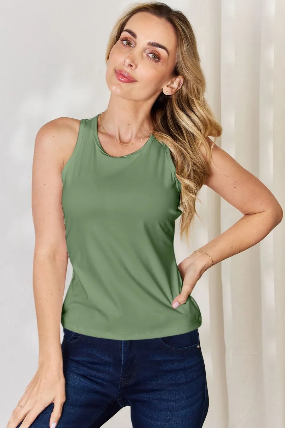 Basic Bae Full Size Round Neck Racerback Tank - Desert Sunday