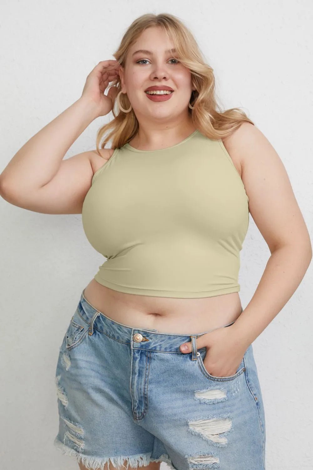 Basic Bae Full Size Round Neck Slim Tank - Desert Sunday