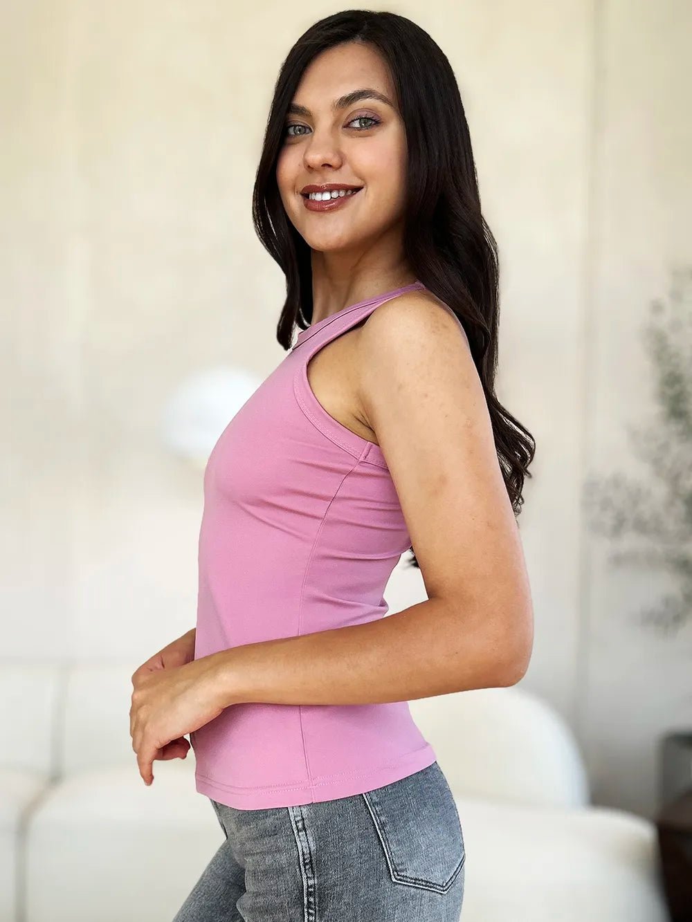 Basic Bae Full Size Round Neck Slim Tank - Desert Sunday