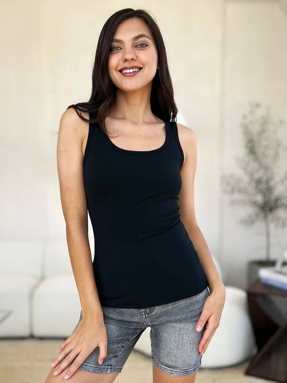 Basic Bae Full Size Square Neck Wide Strap Tank - Desert Sunday