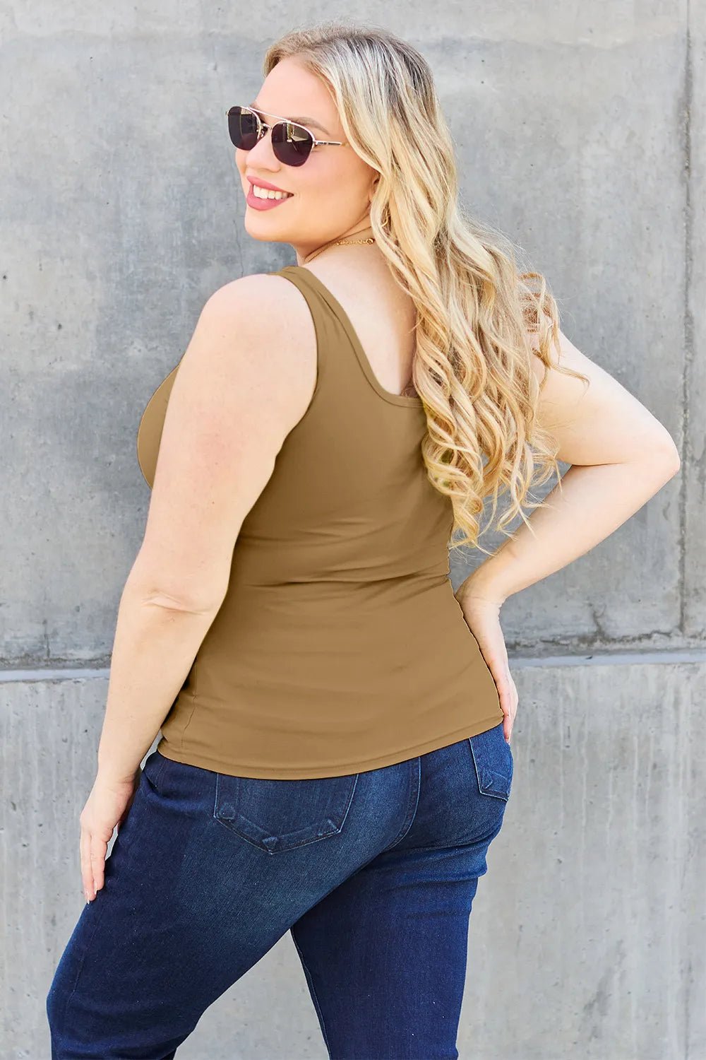 Basic Bae Full Size Square Neck Wide Strap Tank - Desert Sunday