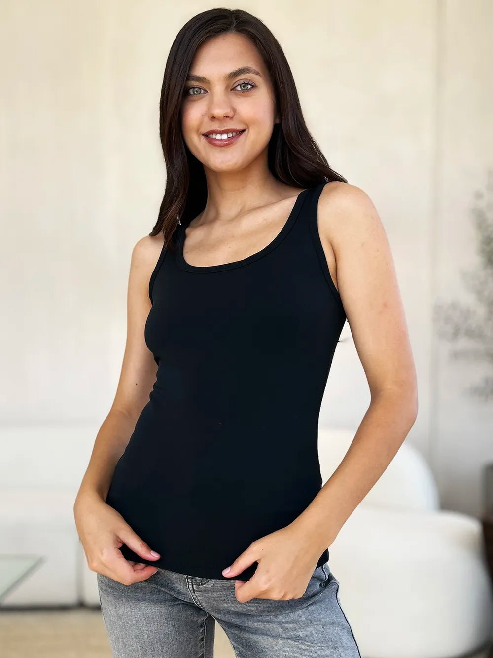 Basic Bae Full Size Square Neck Wide Strap Tank - Desert Sunday