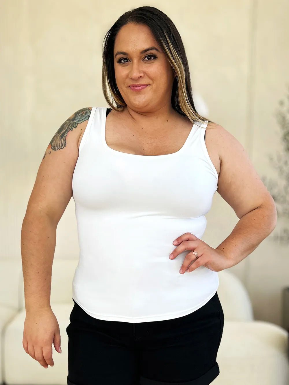 Basic Bae Full Size Square Neck Wide Strap Tank - Desert Sunday