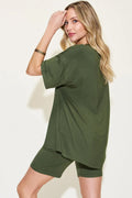 Basic Bae Full Size V-Neck Drop Shoulder T-Shirt and Shorts Set - Desert Sunday
