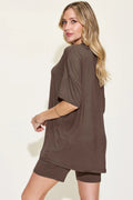 Basic Bae Full Size V-Neck Drop Shoulder T-Shirt and Shorts Set - Desert Sunday