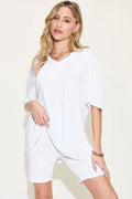 Basic Bae Full Size V-Neck Drop Shoulder T-Shirt and Shorts Set - Desert Sunday