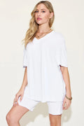 Basic Bae Full Size V-Neck Drop Shoulder T-Shirt and Shorts Set - Desert Sunday
