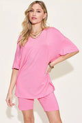 Basic Bae Full Size V-Neck Drop Shoulder T-Shirt and Shorts Set - Desert Sunday