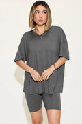 Basic Bae Full Size V-Neck Drop Shoulder T-Shirt and Shorts Set - Desert Sunday
