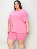Basic Bae Full Size V-Neck Drop Shoulder T-Shirt and Shorts Set - Desert Sunday
