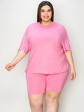 Basic Bae Full Size V-Neck Drop Shoulder T-Shirt and Shorts Set - Desert Sunday