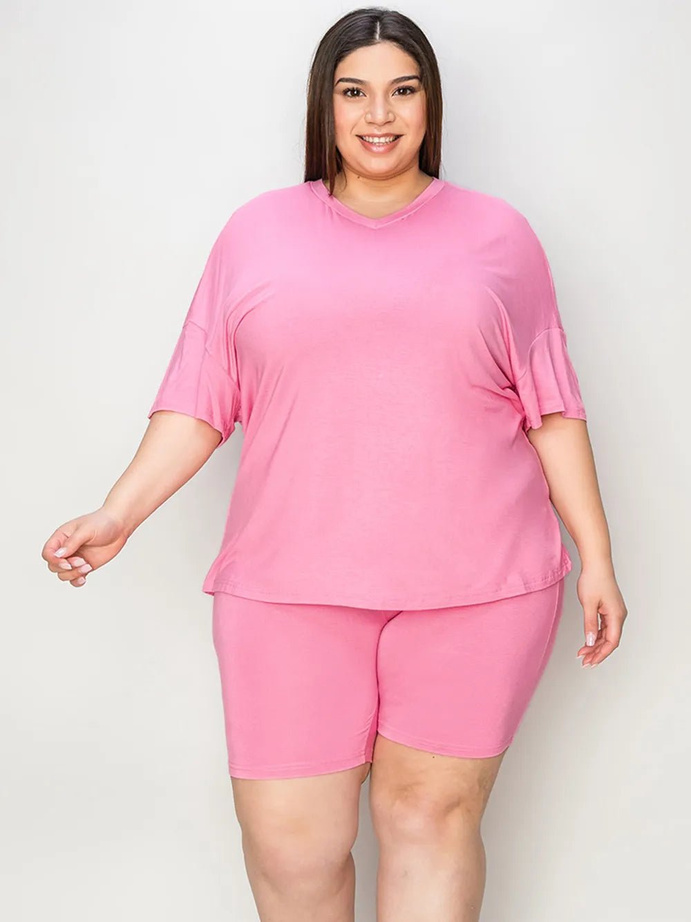 Basic Bae Full Size V-Neck Drop Shoulder T-Shirt and Shorts Set - Desert Sunday