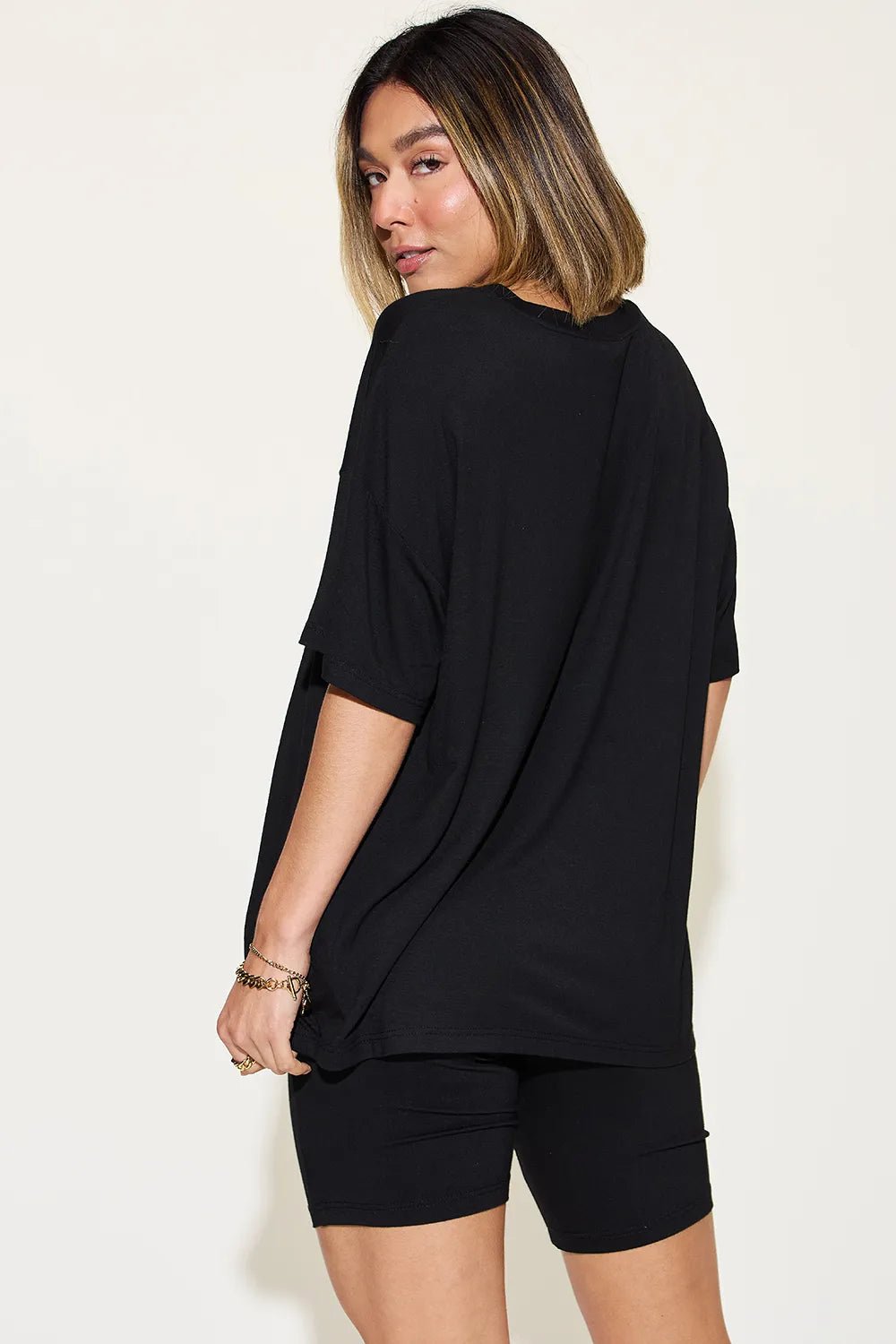 Basic Bae Full Size V-Neck Drop Shoulder T-Shirt and Shorts Set - Desert Sunday