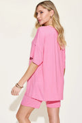Basic Bae Full Size V-Neck Drop Shoulder T-Shirt and Shorts Set - Desert Sunday
