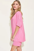 Basic Bae Full Size V-Neck Drop Shoulder T-Shirt and Shorts Set - Desert Sunday
