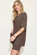 Basic Bae Full Size V-Neck Drop Shoulder T-Shirt and Shorts Set - Desert Sunday