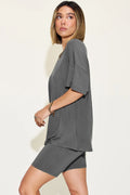 Basic Bae Full Size V-Neck Drop Shoulder T-Shirt and Shorts Set - Desert Sunday