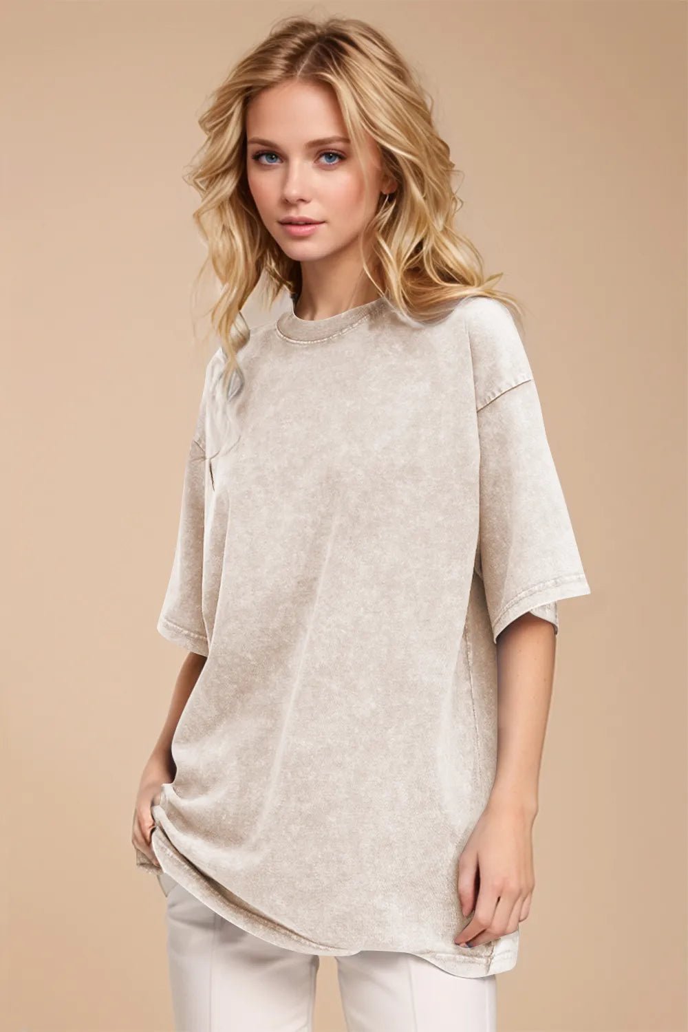 Basic Bae Round Neck Half Sleeve T-Shirt - Desert Sunday