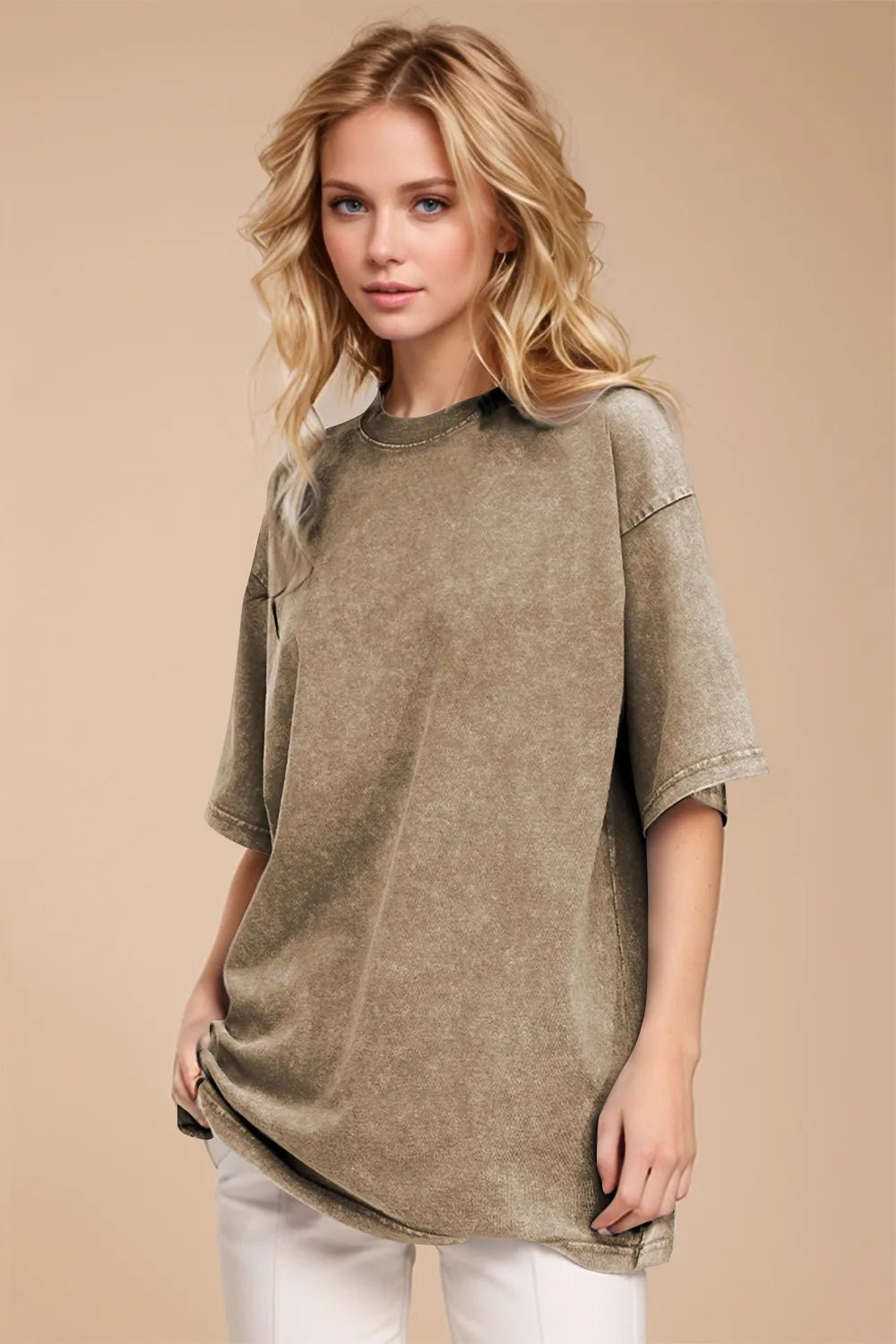 Basic Bae Round Neck Half Sleeve T-Shirt - Desert Sunday