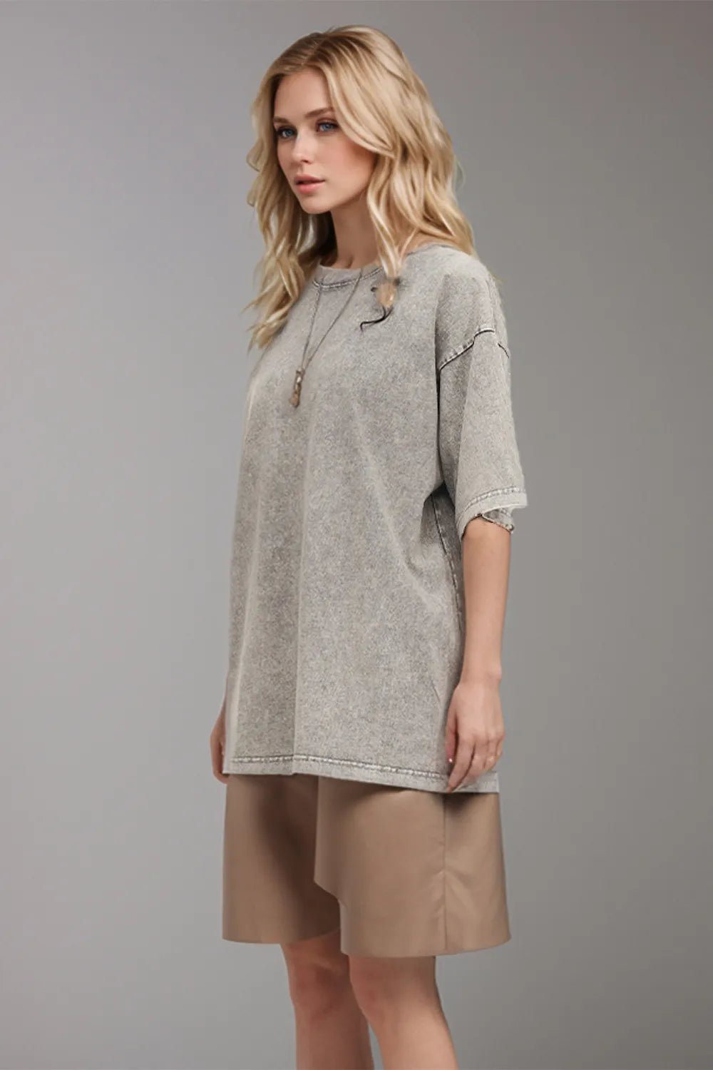 Basic Bae Round Neck Half Sleeve T-Shirt - Desert Sunday