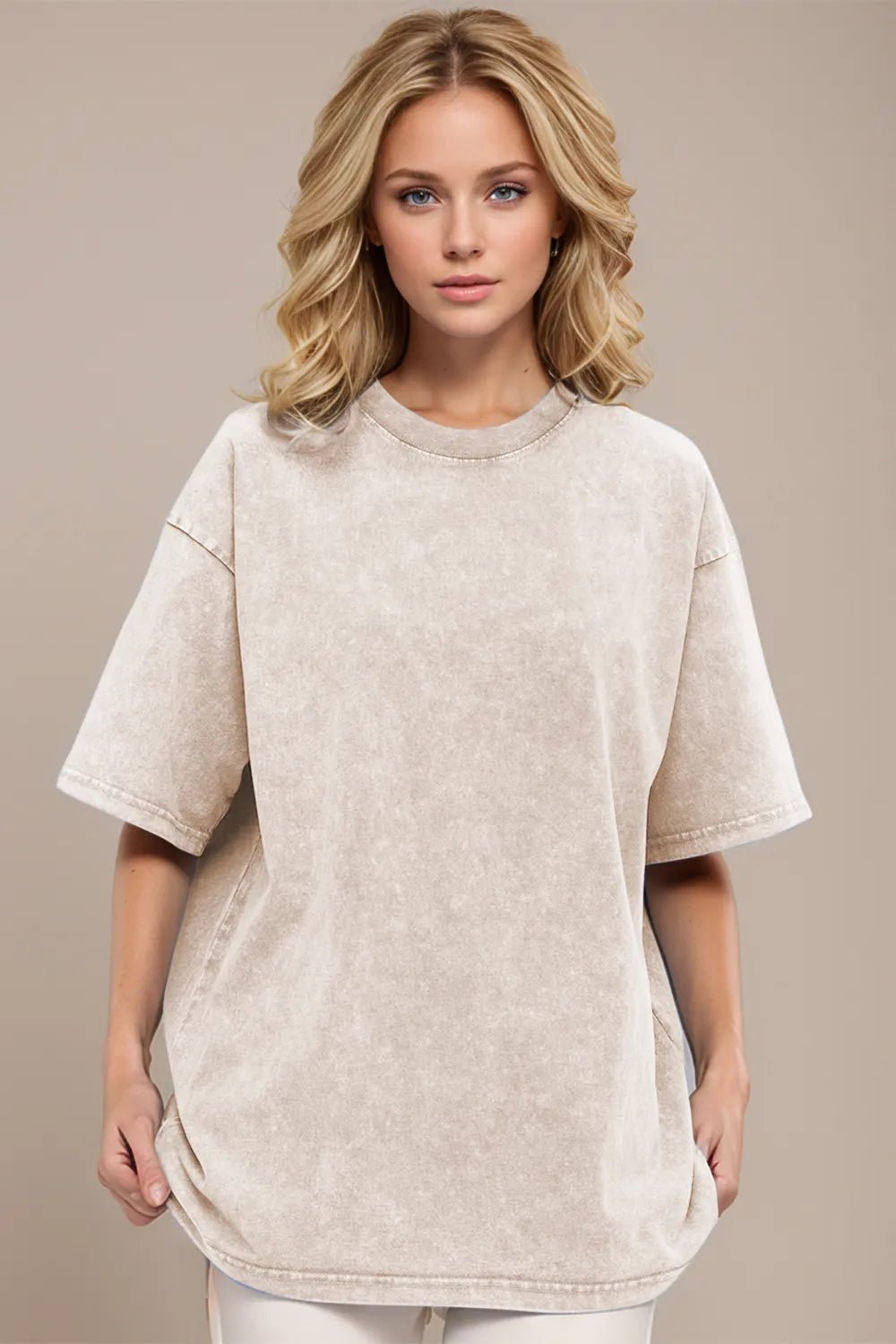 Basic Bae Round Neck Half Sleeve T-Shirt - Desert Sunday