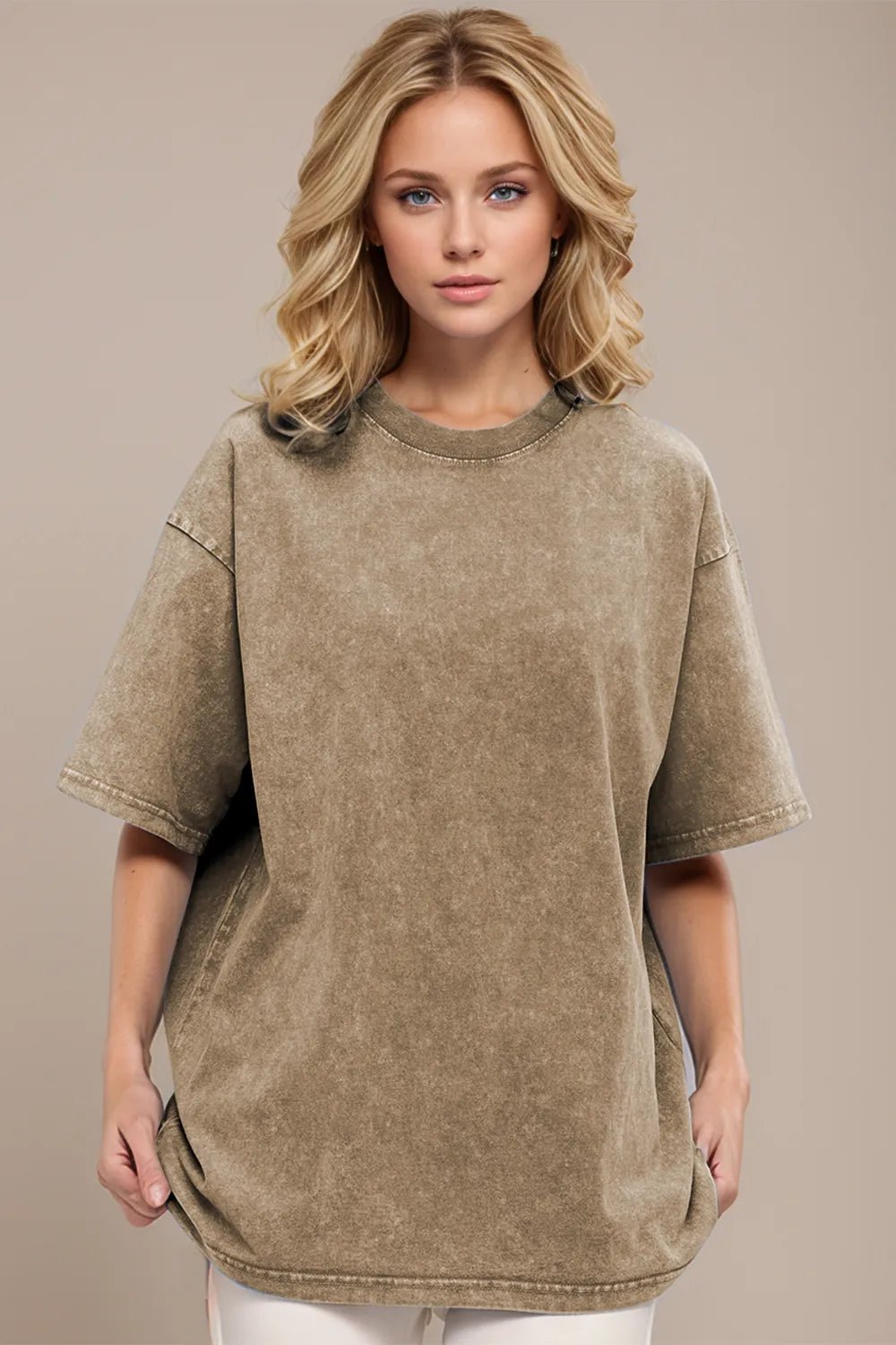 Basic Bae Round Neck Half Sleeve T-Shirt - Desert Sunday