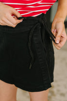 Bentli High Rise Side Tie Denim Skort in Black - Desert Sunday