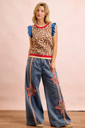 BiBi 4th Of July Leopard Ruffled Detail Knit Top - Desert Sunday
