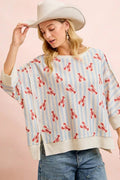 BiBi 4th Of July Lobsters Stripe Waffle Knit Sleeve Top - Desert Sunday
