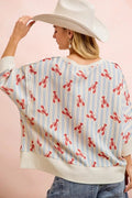 BiBi 4th Of July Lobsters Stripe Waffle Knit Sleeve Top - Desert Sunday