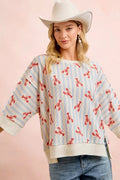 BiBi 4th Of July Lobsters Stripe Waffle Knit Sleeve Top - Desert Sunday