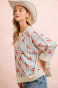 BiBi 4th Of July Lobsters Stripe Waffle Knit Sleeve Top - Desert Sunday