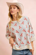 BiBi 4th Of July Lobsters Stripe Waffle Knit Sleeve Top - Desert Sunday