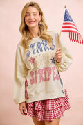 BiBi 4th Of July Stars And Stripes Patches Sweatshirt - Desert Sunday