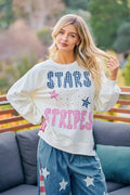 BiBi 4th Of July Stars And Stripes Patches Sweatshirt - Desert Sunday